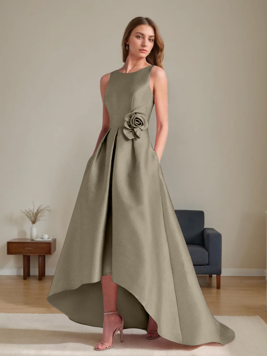 A-Line/Princess Scoop Sleeveless Asymmetrical Mother of the Bride & Groom Dresses with Flowers