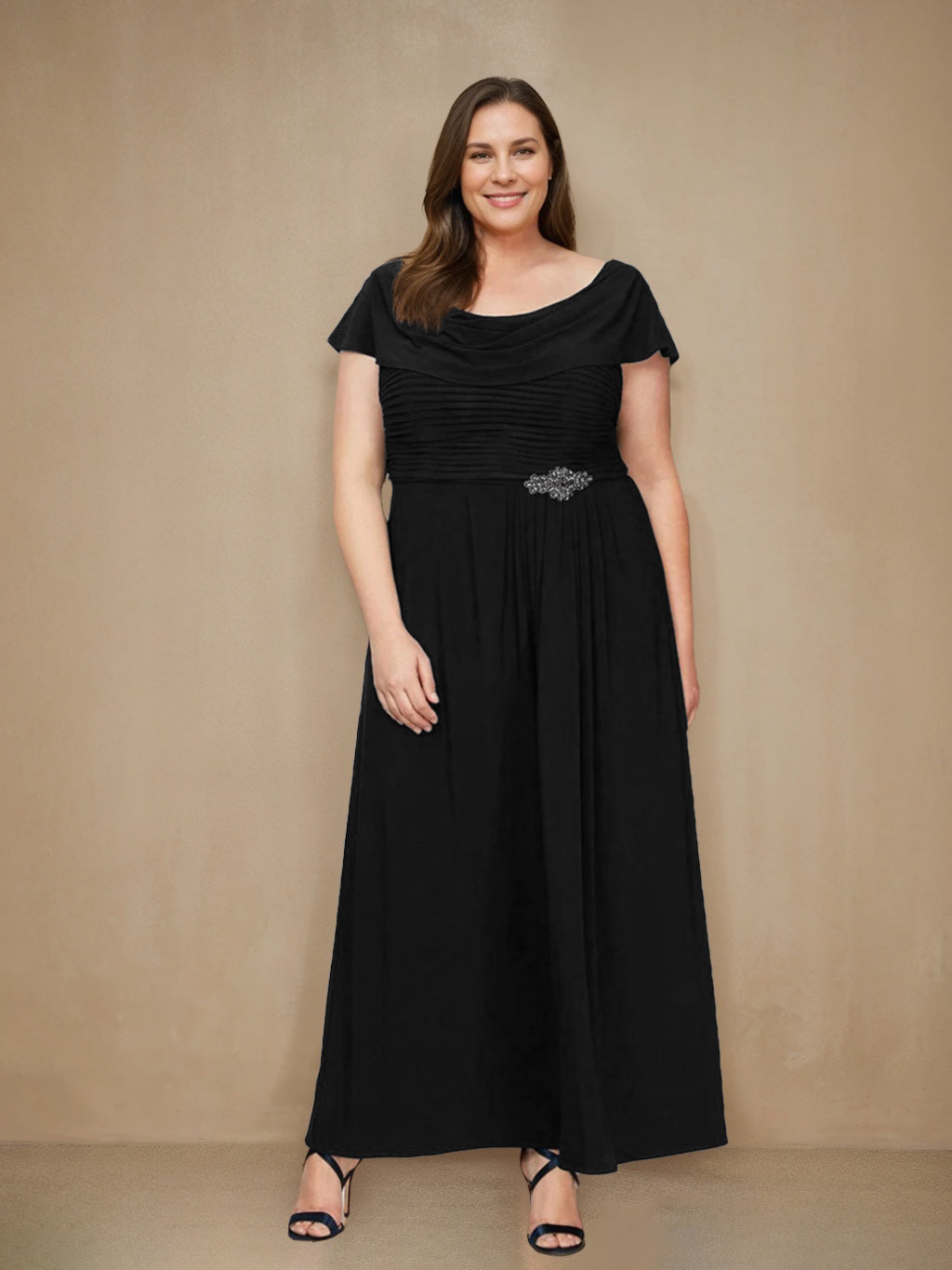plus size ankle length dresses Plus Size Long Sleeve Metallic Floral Mesh Ruched Ankle Dress In Black Emerald, Black/Emerald / Plus Size / 22