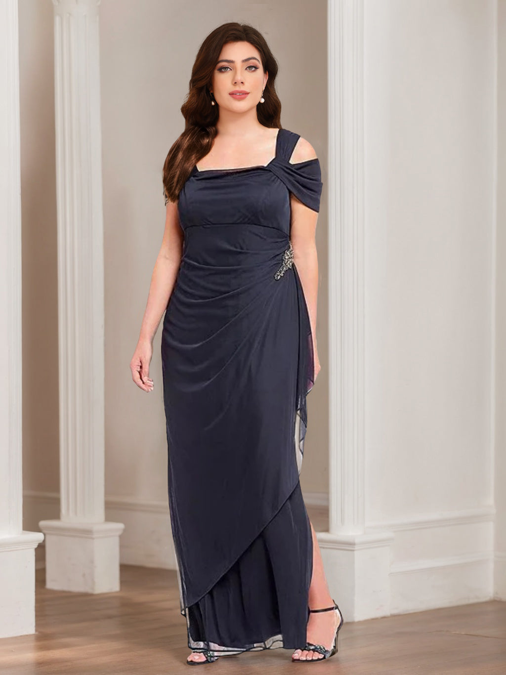 2026 Black Mother of the Bride Dresses Women's Sheath/Column Cold-Shoulder Ankle-Length Plus Formal Wedding Guest Evening Ball Gowns, As Pic