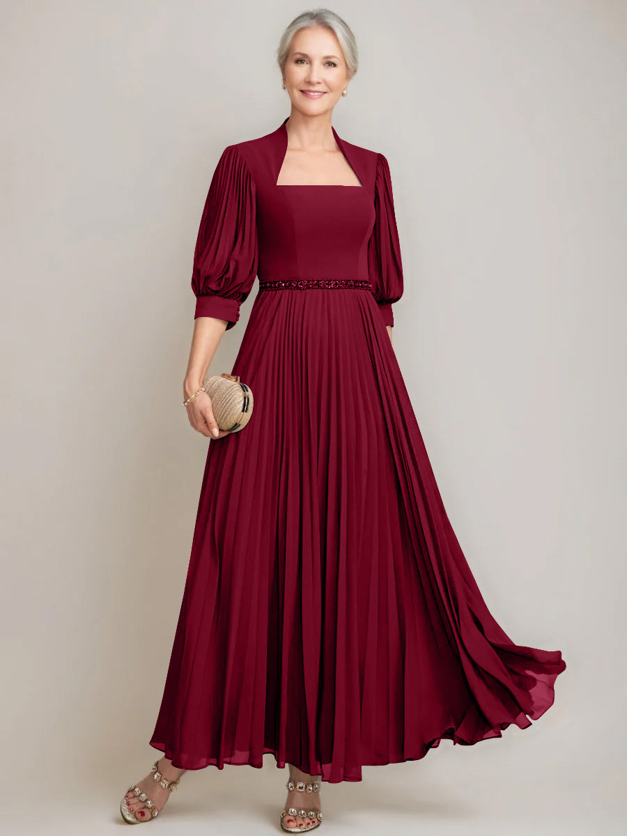 A-line/Princess Queen Anne Neckline Ankle-Length Pleated Mother of the Bride Dresses with Sequins & Beads Burgundy A-line/Princess Queen Anne Neckline Ankle-Length Pleated Mother of the Bride Dresses with Sequins & Beads Burgundy