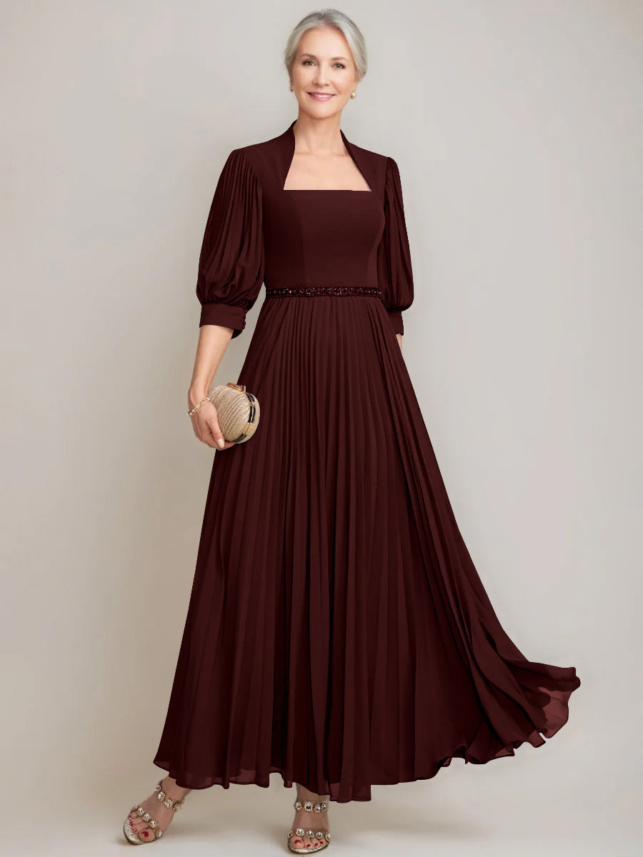 A-line/Princess Queen Anne Neckline Ankle-Length Pleated Mother of the - Mondressy A-line/Princess Queen Anne Neckline Ankle-Length Pleated Mother of the - Mondressy