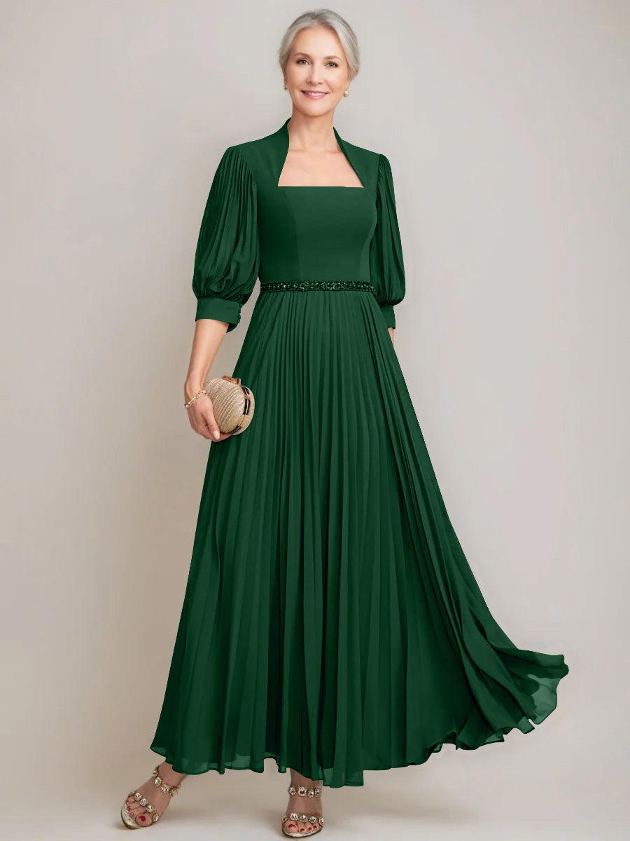 A-line/Princess Queen Anne Neckline Ankle-Length Pleated Mother of the Bride Dresses with Sequins & Beads Dark Green A-line/Princess Queen Anne Neckline Ankle-Length Pleated Mother of the Bride Dresses with Sequins & Beads Dark Green