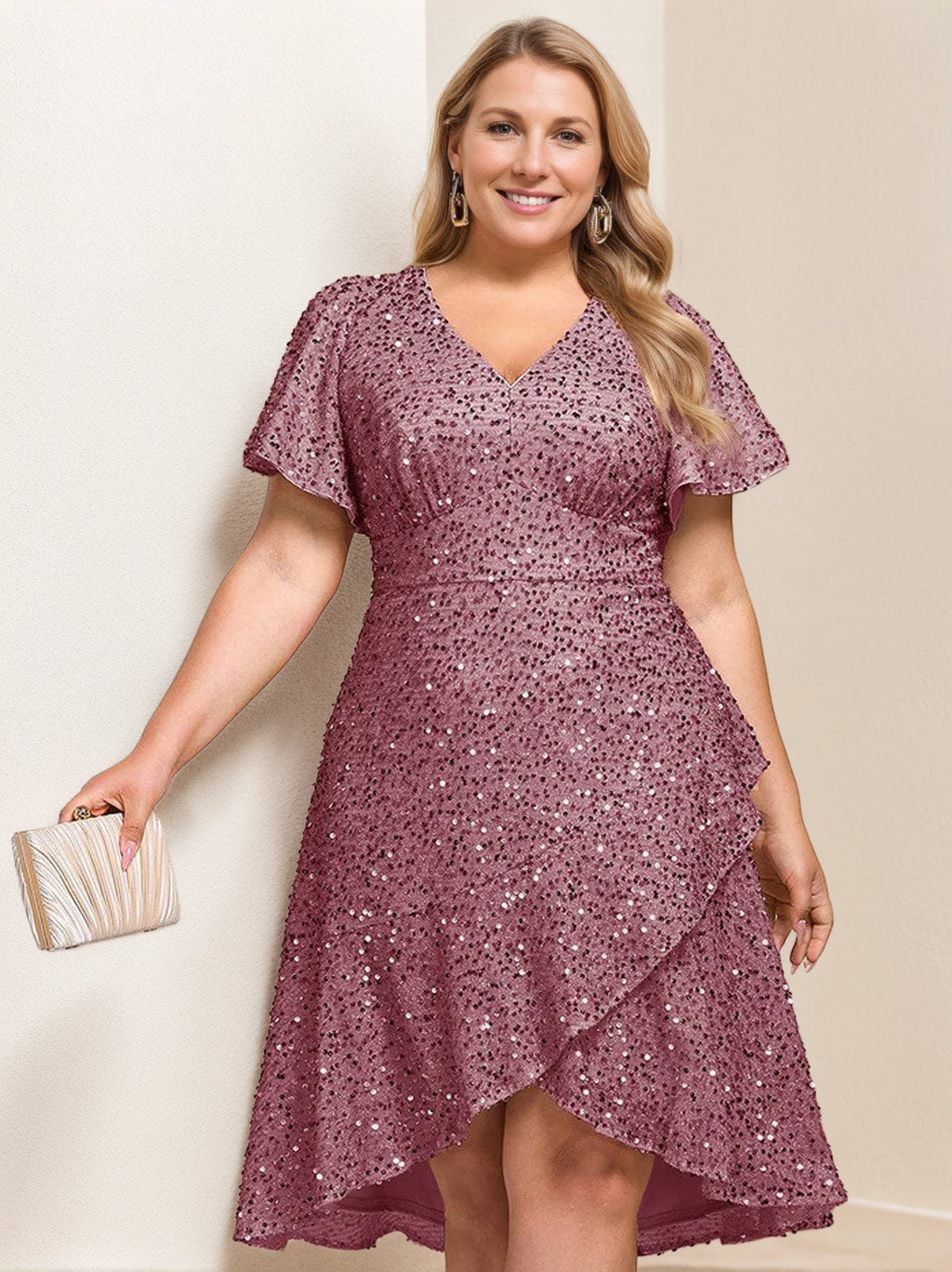 Glitter Sequins Mother of the Bride Dresses Short Women's Plus A-Line/Princess V-Neck Short Sleeves Formal Guest Evening Ball Gowns Glitter Sequins Mother of the Bride Dresses Short Women's Plus A-Line/Princess V-Neck Short Sleeves Formal Guest Evening Ball Gowns