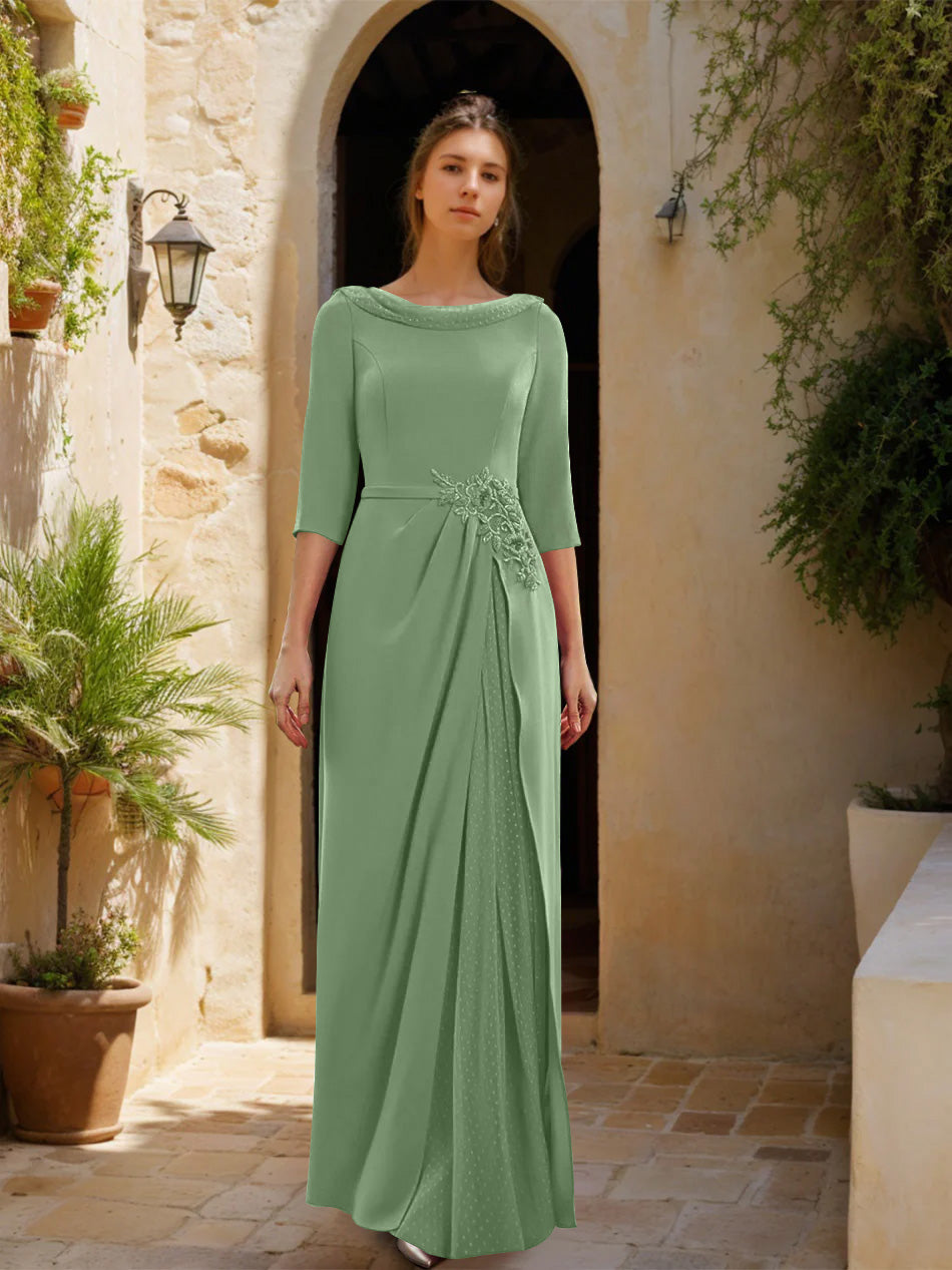 Women's Mother of the Groom Dresses Fuchsia 2026 Sheath/Column Cowl Neck 3/4 Sleeves Floor-Length Formal Gowns, Fuchsia Women's Mother of the Groom Dresses Fuchsia 2026 Sheath/Column Cowl Neck 3/4 Sleeves Floor-Length Formal Gowns, Fuchsia