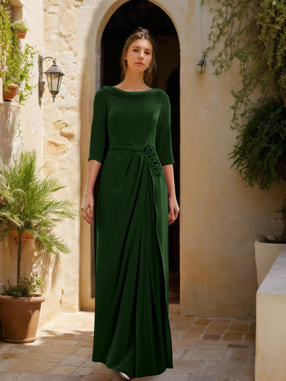 Sheath/Column Cowl Neck 3/4 Sleeves Floor-Length Mother of the