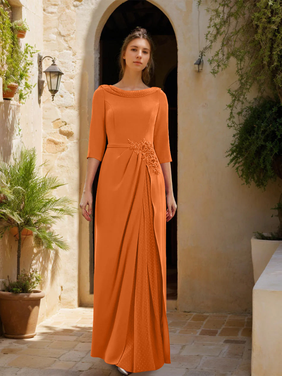 Sheath/Column Cowl Neck 3/4 Sleeves Floor-Length Mother of the