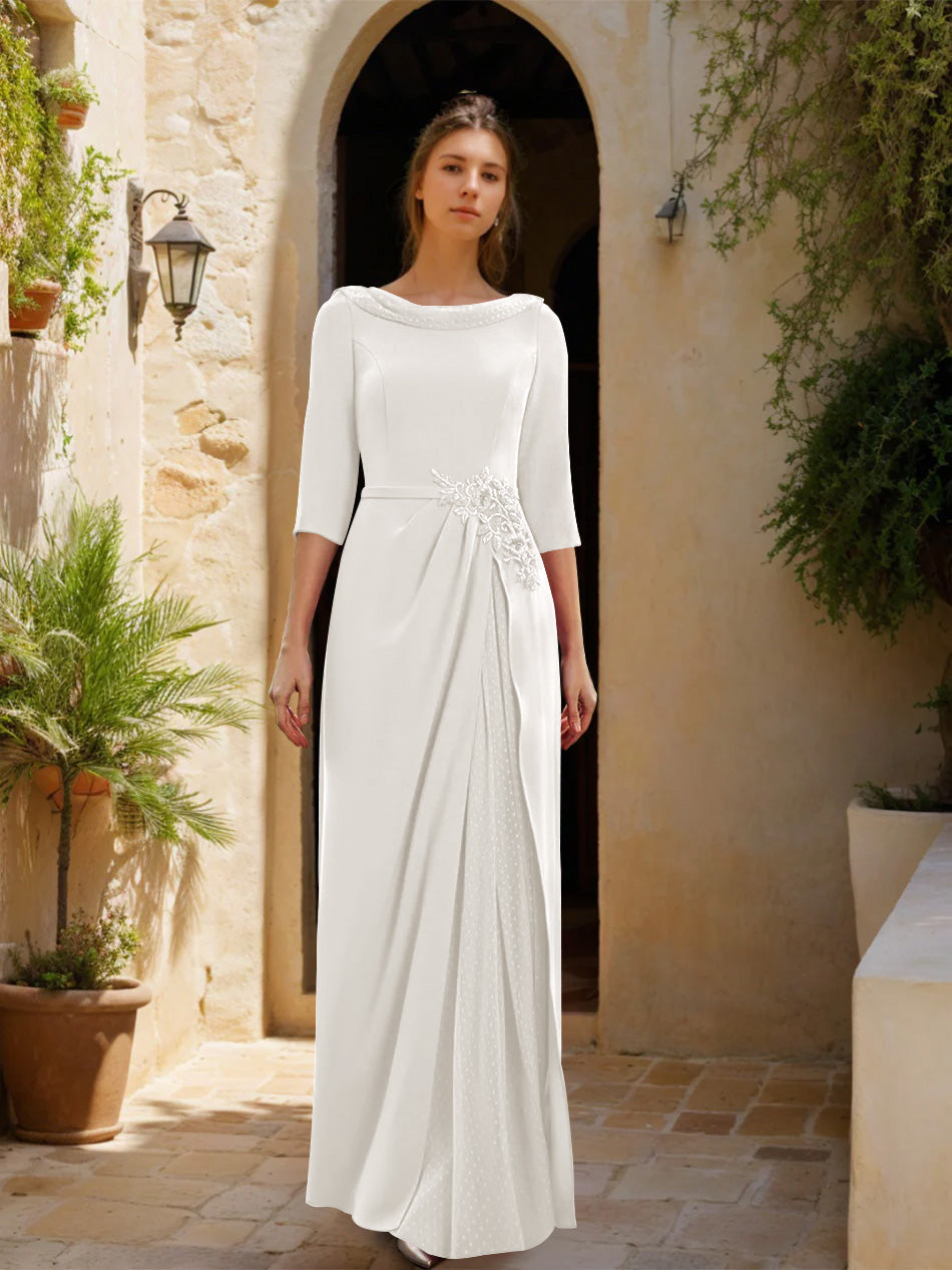 chiffon strapless long dress Simple And Elegant Cowl Back Long Sleeve Stretch Crepe Bridal Dress