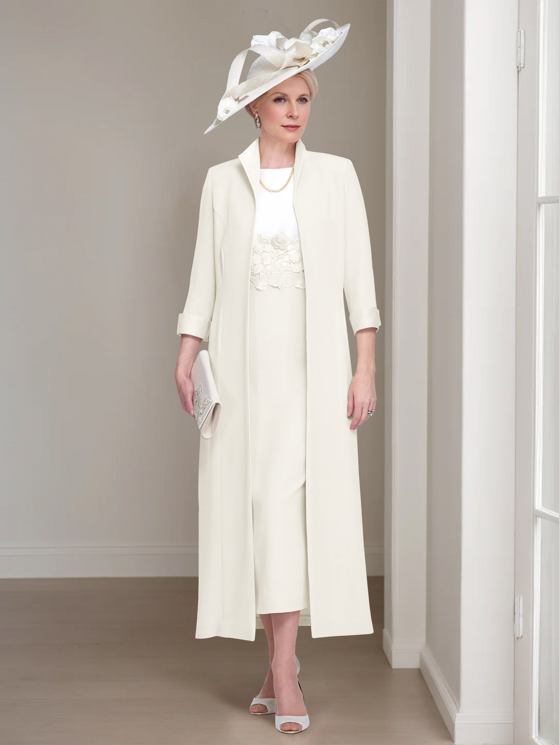 2 Pieces Square-Neck Foot Length Mother of the Bride Pantsuits