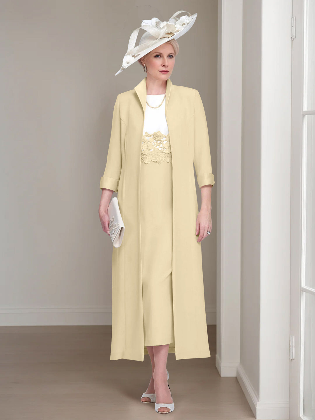 champagne mother of the bride dresses with jacket A Line V-Neck Champagne Mother of the Bride Dress with Jacket US16 / Champagne