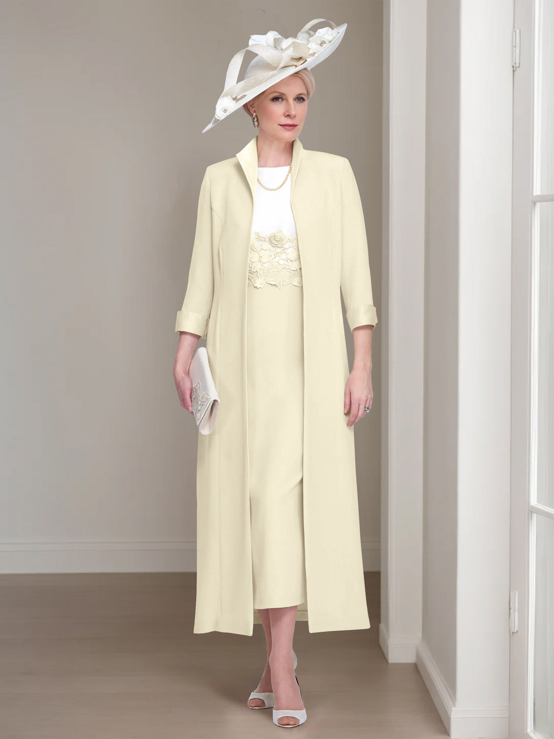 2 Pieces Square-Neck Foot Length Mother of the Bride Pantsuits