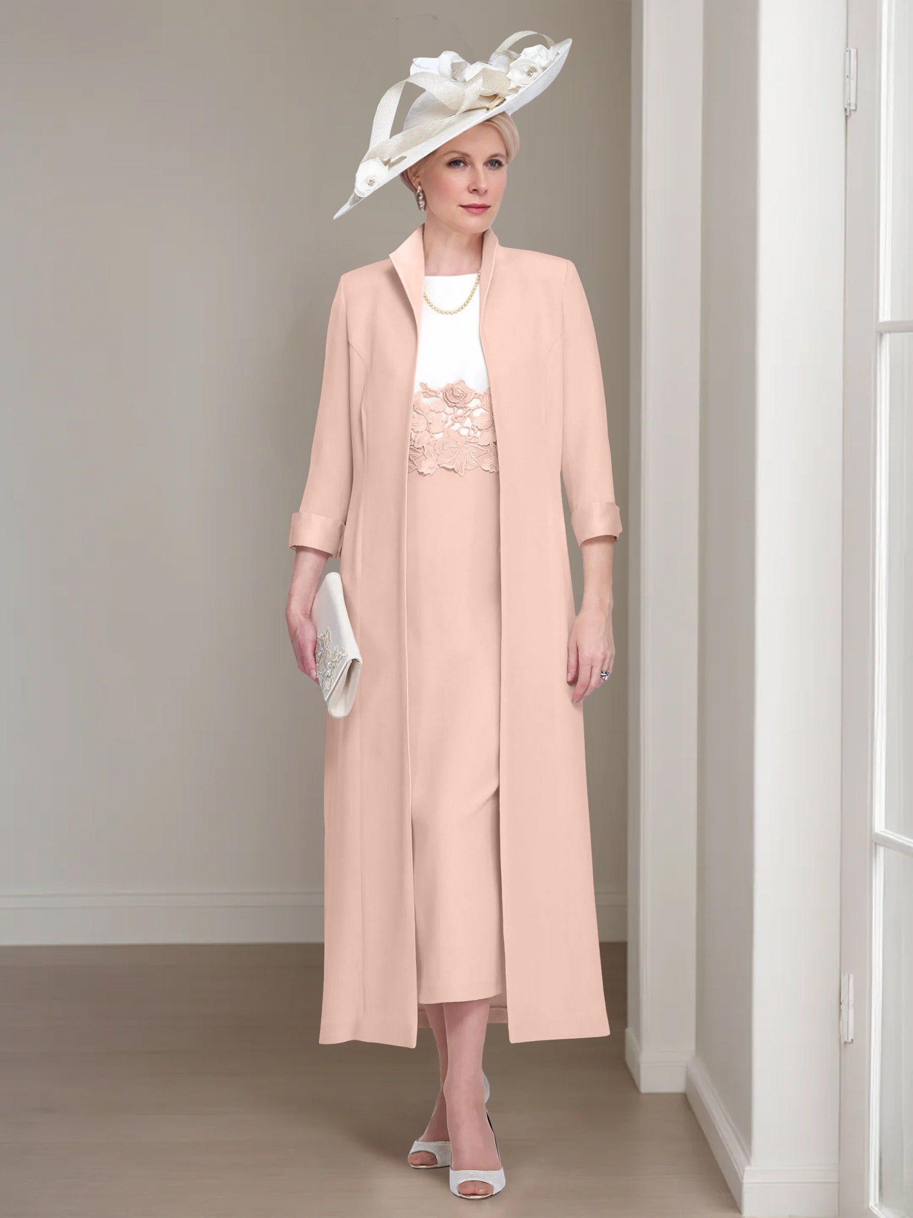 mounten. フォーマルセット 125 sand 2 Pieces Square-Neck Foot Length Mother of the Bride Pantsuits