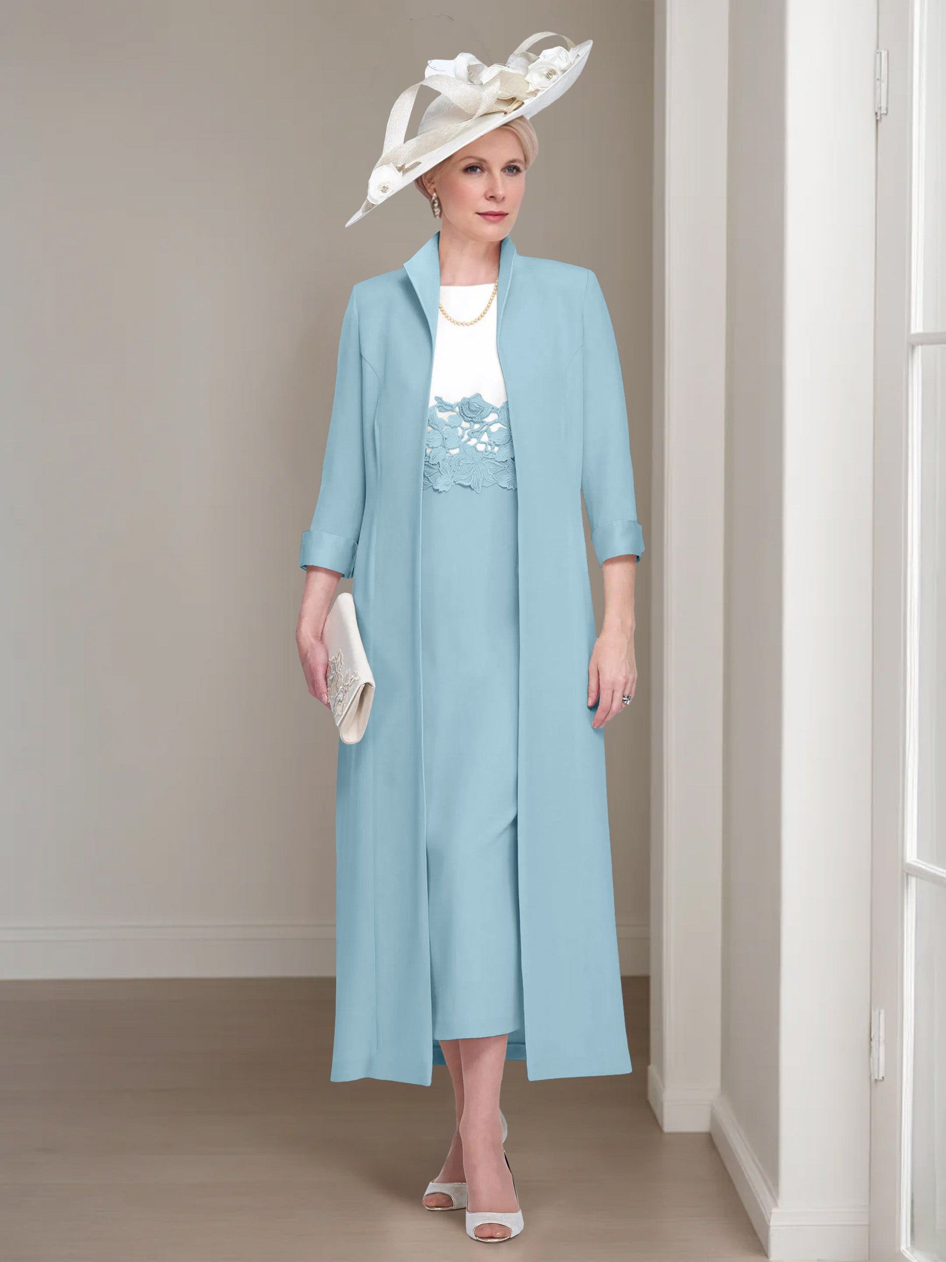 2 Pieces Square-Neck Foot Length Mother of the Bride Pantsuits