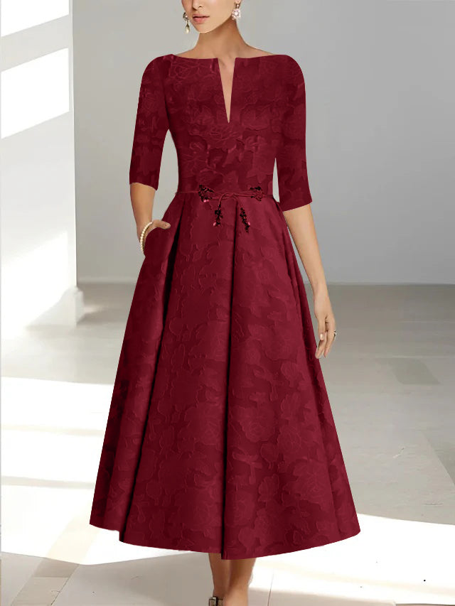 A-Line/Princess Half Sleeves Ankle Length Rose Lace Applique Mother Of The Bride Dresses  & Groom With Pockets