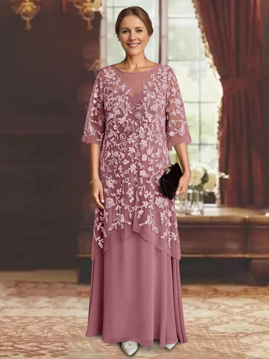 A-Line/Princess Chiffon Half Sleeves Lace Mother of the Bride Dresses Ankle-Length