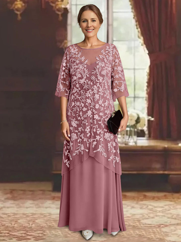 A-Line/Princess Chiffon Half Sleeves Lace Mother of the Bride Dresses Ankle-Length