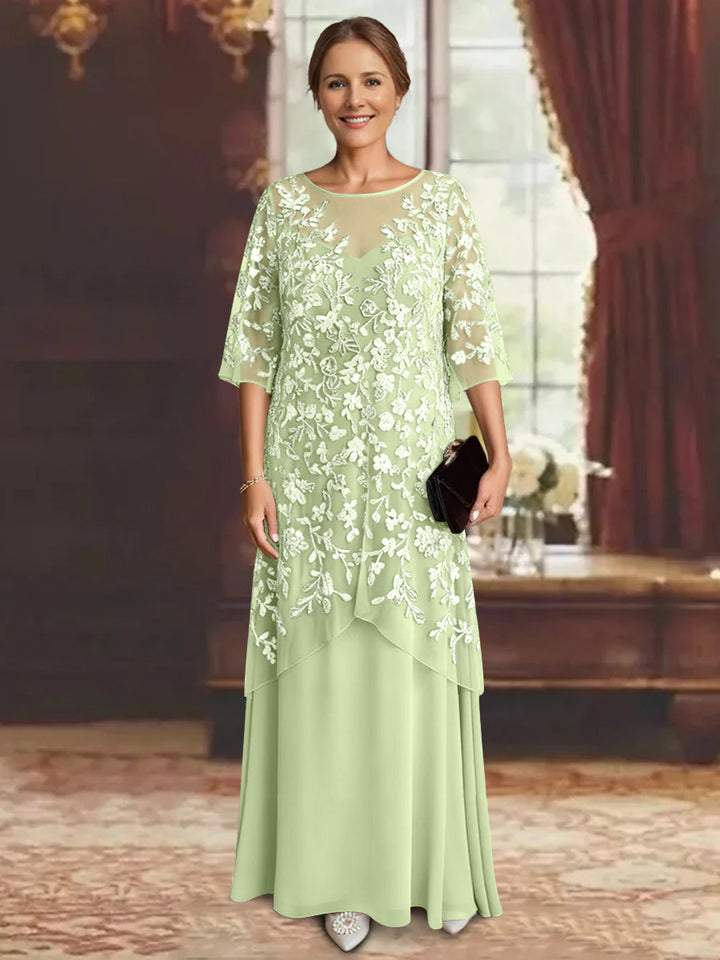A-Line/Princess Chiffon Half Sleeves Lace Mother of the Bride Dresses Ankle-Length