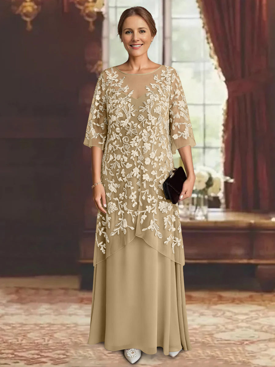 A-Line/Princess Chiffon Half Sleeves Lace Mother of the Bride Dresses Ankle-Length