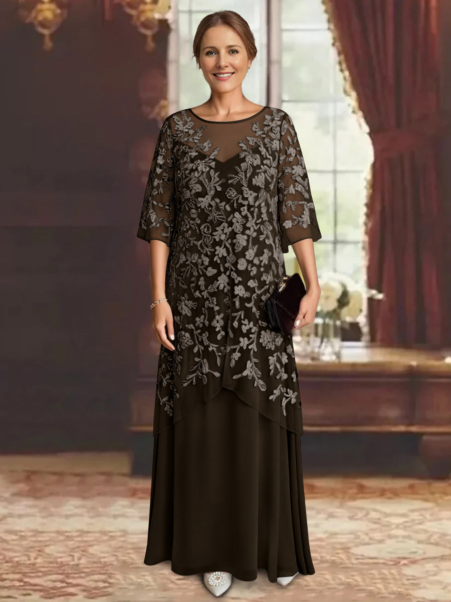 A-Line/Princess Chiffon Half Sleeves Lace Mother of the Bride Dresses Ankle-Length