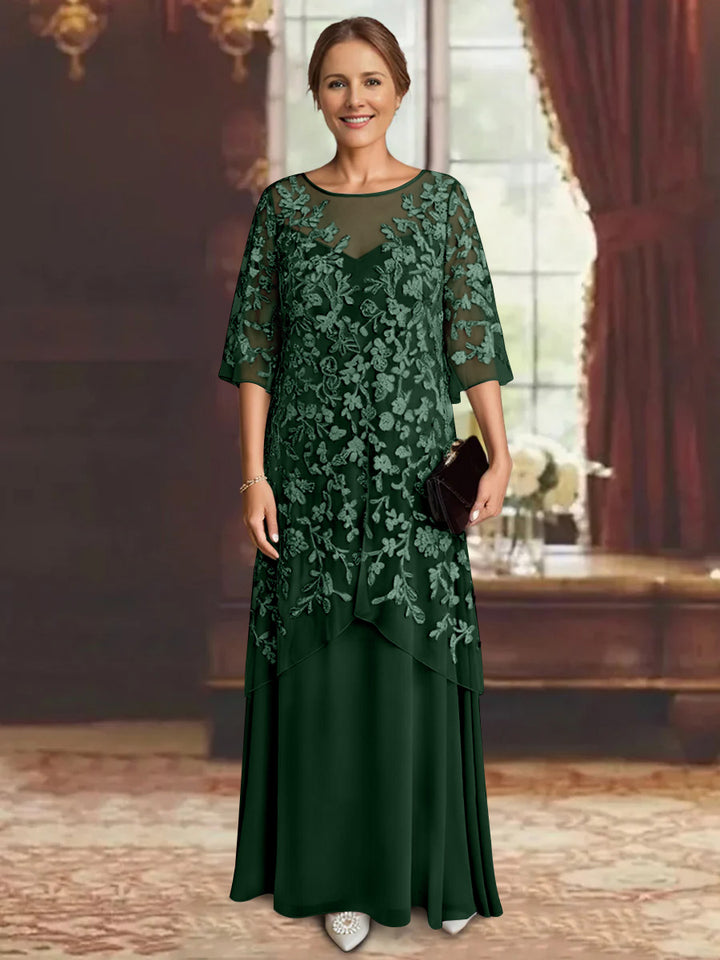 A-Line/Princess Chiffon Half Sleeves Lace Mother of the Bride Dresses Ankle-Length