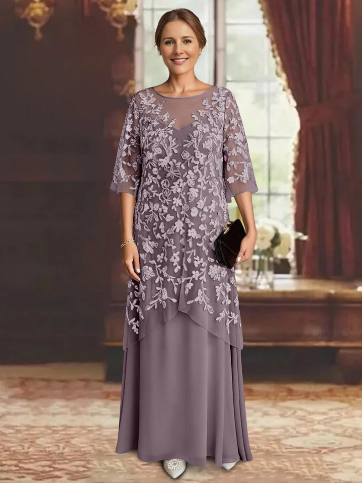 A-Line/Princess Chiffon Half Sleeves Lace Mother of the Bride Dresses Ankle-Length