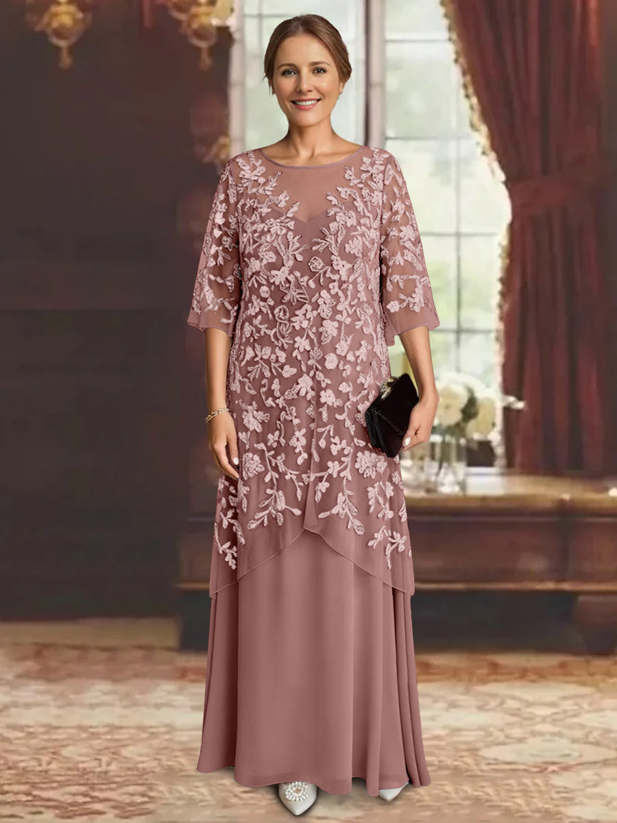 A-Line/Princess Chiffon Half Sleeves Lace Mother of the Bride Dresses Ankle-Length