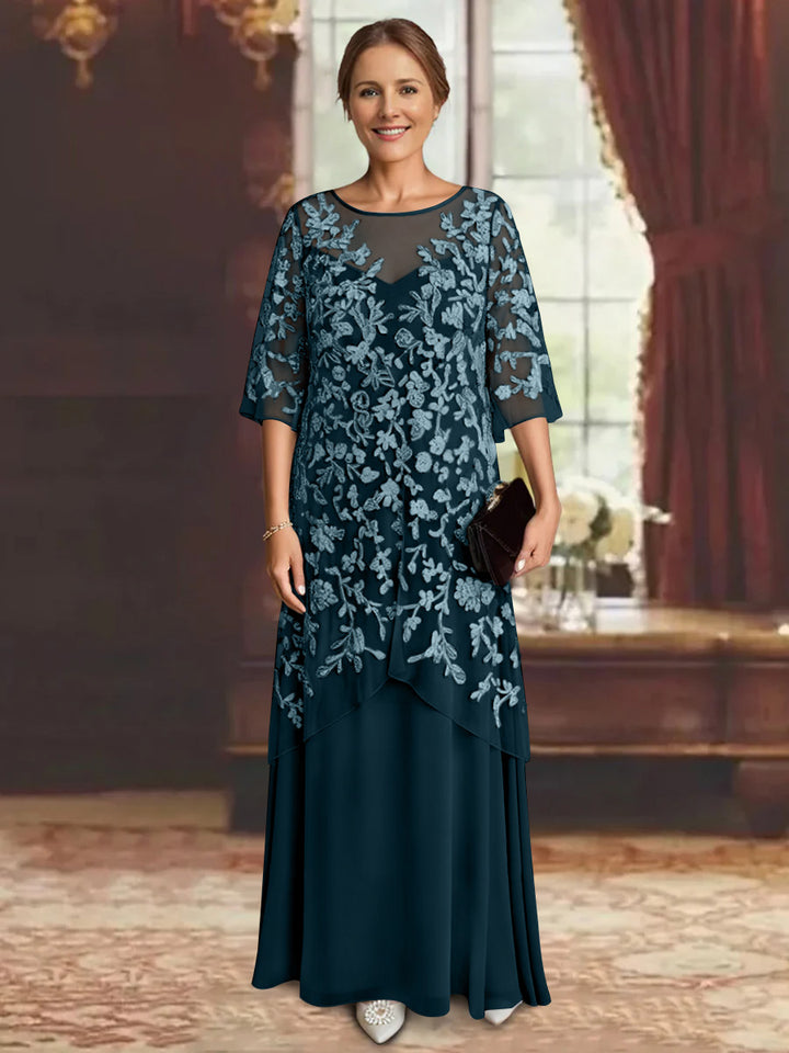 A-Line/Princess Chiffon Half Sleeves Lace Mother of the Bride Dresses Ankle-Length