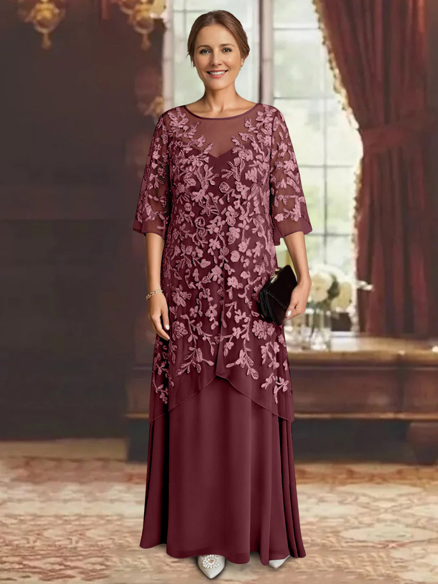 A-Line/Princess Chiffon Half Sleeves Lace Mother of the Bride Dresses Ankle-Length