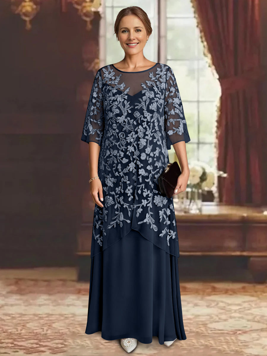 A-Line/Princess Chiffon Half Sleeves Lace Mother of the Bride Dresses Ankle-Length