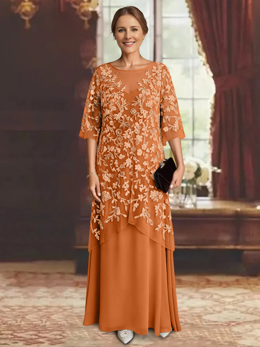 A-Line/Princess Chiffon Half Sleeves Lace Mother of the Bride Dresses Ankle-Length