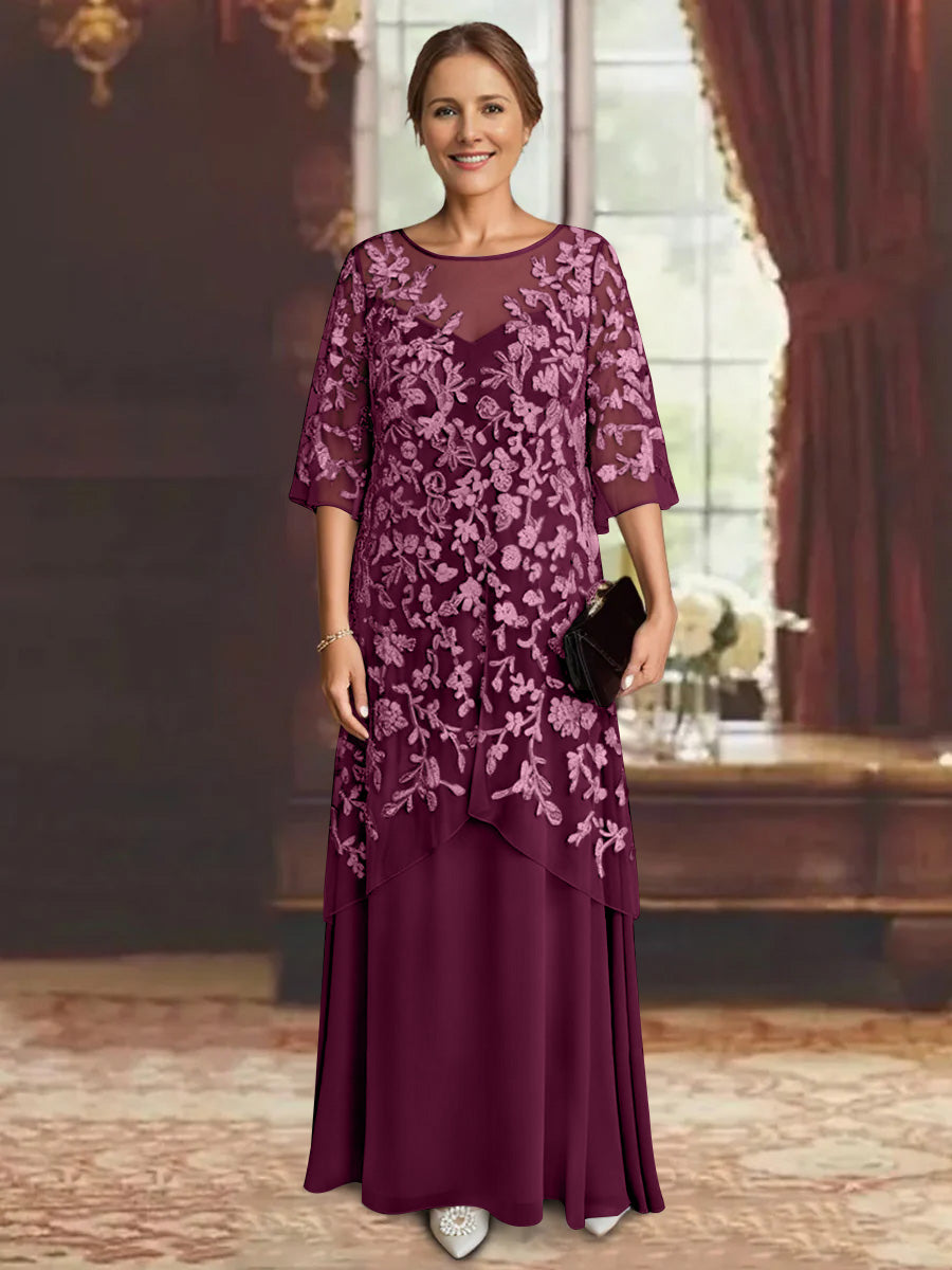 A-Line/Princess Chiffon Half Sleeves Lace Mother of the Bride Dresses Ankle-Length