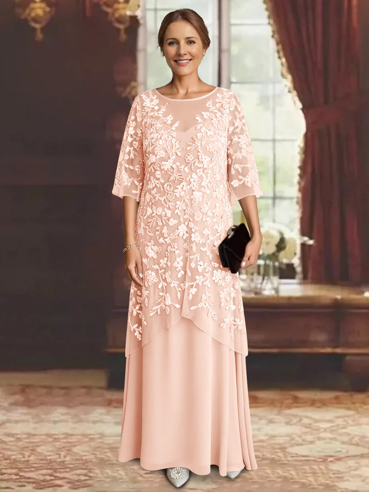 A-Line/Princess Chiffon Half Sleeves Lace Mother of the Bride Dresses Ankle-Length