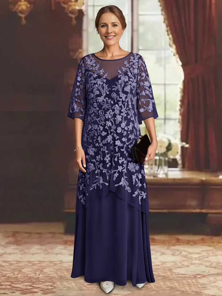 A-Line/Princess Chiffon Half Sleeves Lace Mother of the Bride Dresses Ankle-Length