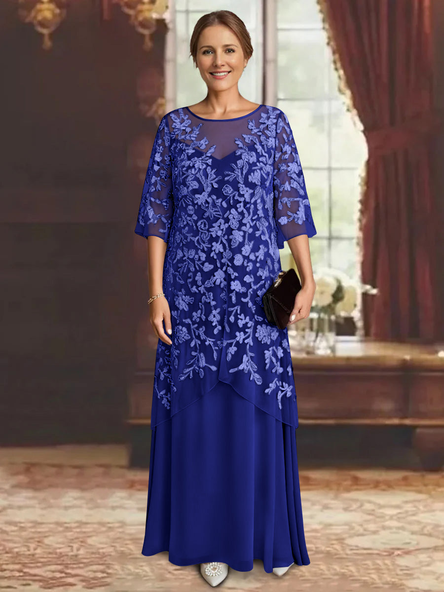 A-Line/Princess Chiffon Half Sleeves Lace Mother of the Bride Dresses Ankle-Length