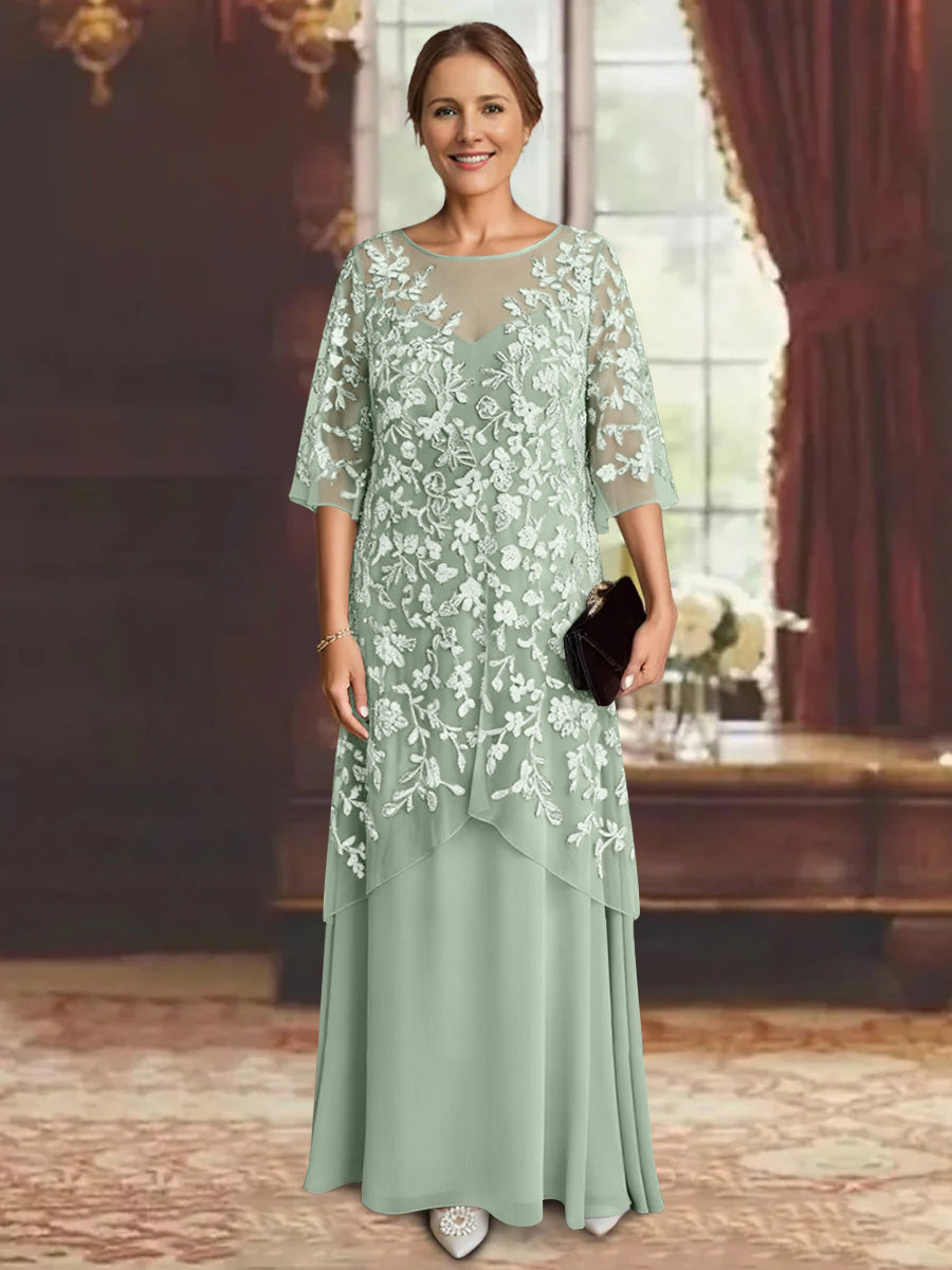 A-Line/Princess Chiffon Half Sleeves Lace Mother of the Bride Dresses Ankle-Length
