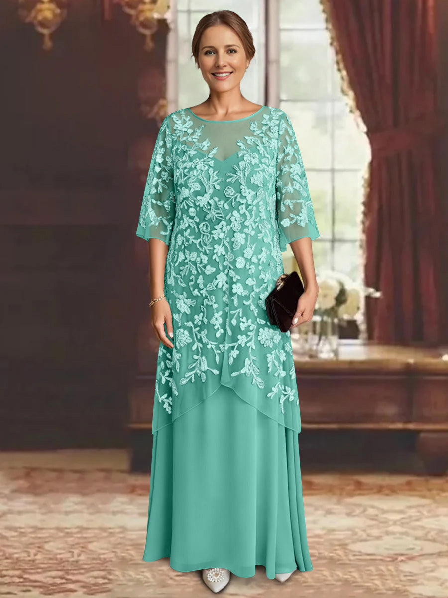A-Line/Princess Chiffon Half Sleeves Lace Mother of the Bride Dresses Ankle-Length