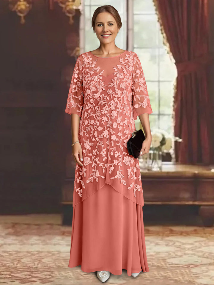 A-Line/Princess Chiffon Half Sleeves Lace Mother of the Bride Dresses Ankle-Length