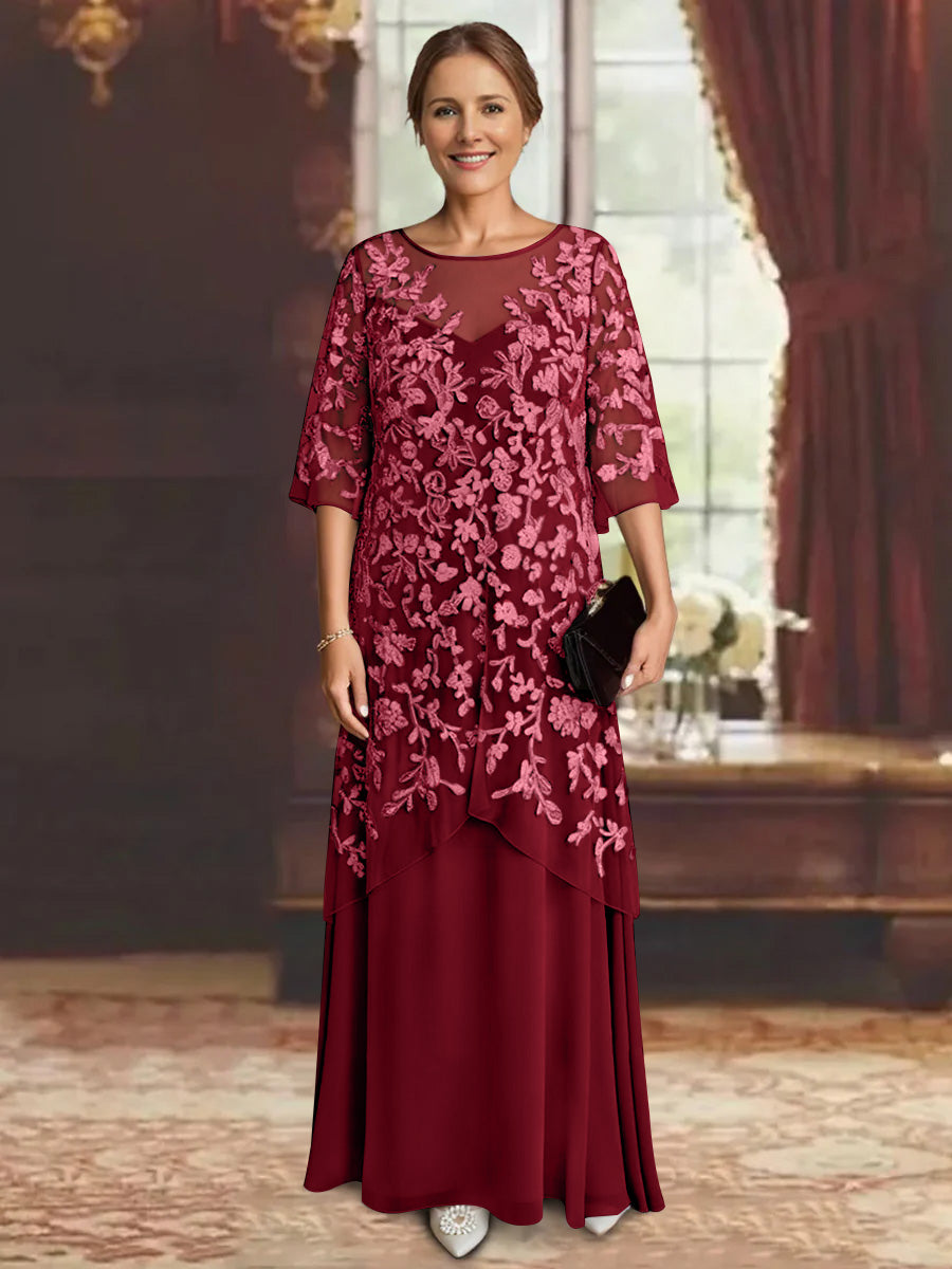 A-Line/Princess Chiffon Half Sleeves Lace Mother of the Bride Dresses Ankle-Length
