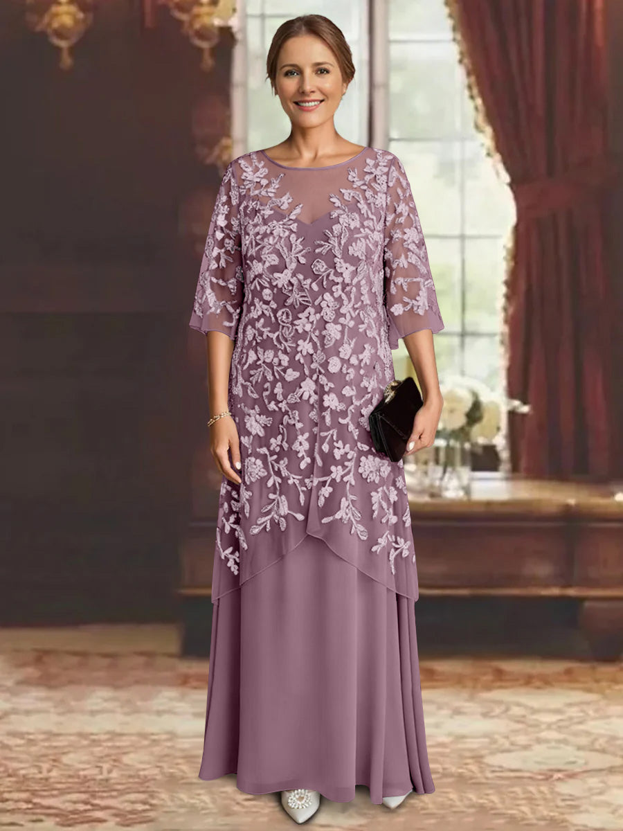 A-Line/Princess Chiffon Half Sleeves Lace Mother of the Bride Dresses Ankle-Length