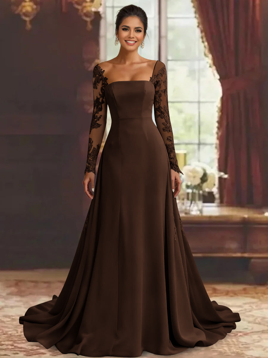 Sheath/Column Long Sleeves Floor-Length Mother of the Bride Dresses Lace Appliques