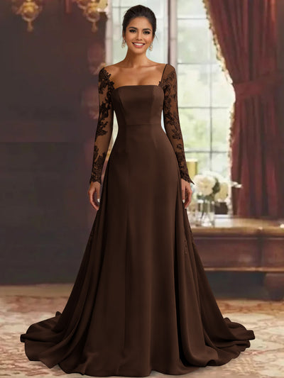 lace long sleeve a line wedding dress Elegant A-Line Chiffon with Sleeves navy blue Black Formal Dresses 2026 Size:US size 24W