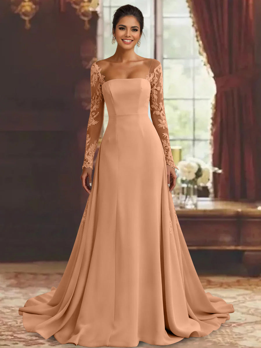 Sheath/Column Long Sleeves Floor-Length Mother of the Bride