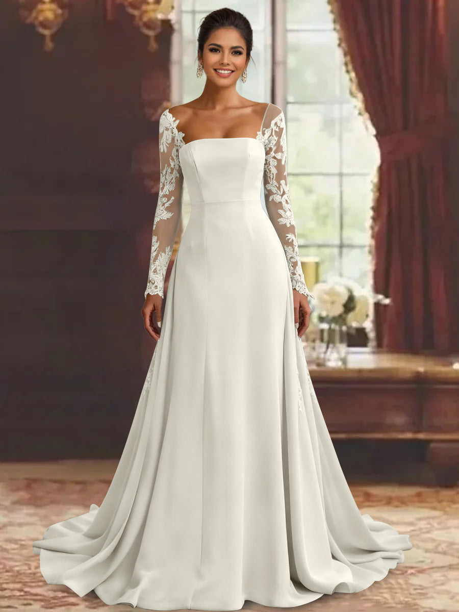 Sheath/Column Long Sleeves Floor-Length Mother of the Bride Dresses Lace Appliques