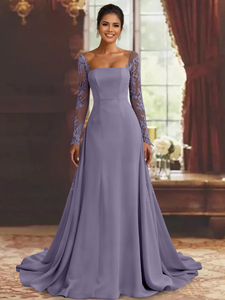 Sheath/Column Long Sleeves Floor-Length Mother of the Bride Dresses Lace Appliques