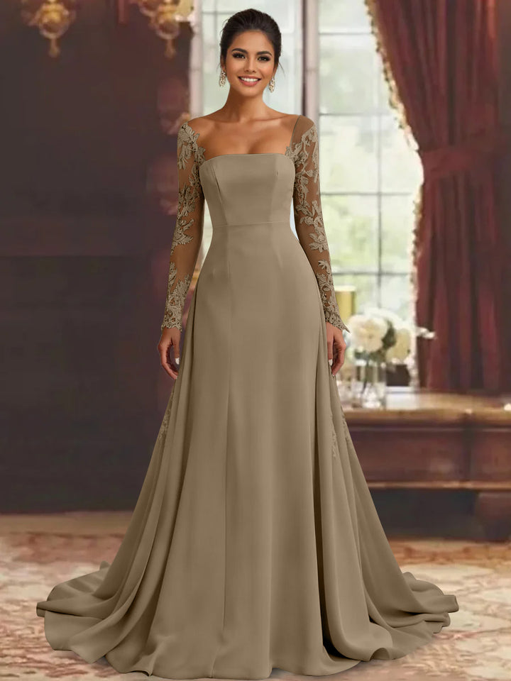 Sheath/Column Long Sleeves Floor-Length Mother of the Bride Dresses Lace Appliques