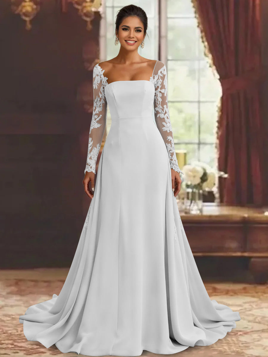 Sheath/Column Long Sleeves Floor-Length Mother of the Bride Dresses Lace Appliques Taupe Sheath/Column Long Sleeves Floor-Length Mother of the Bride Dresses Lace Appliques Taupe