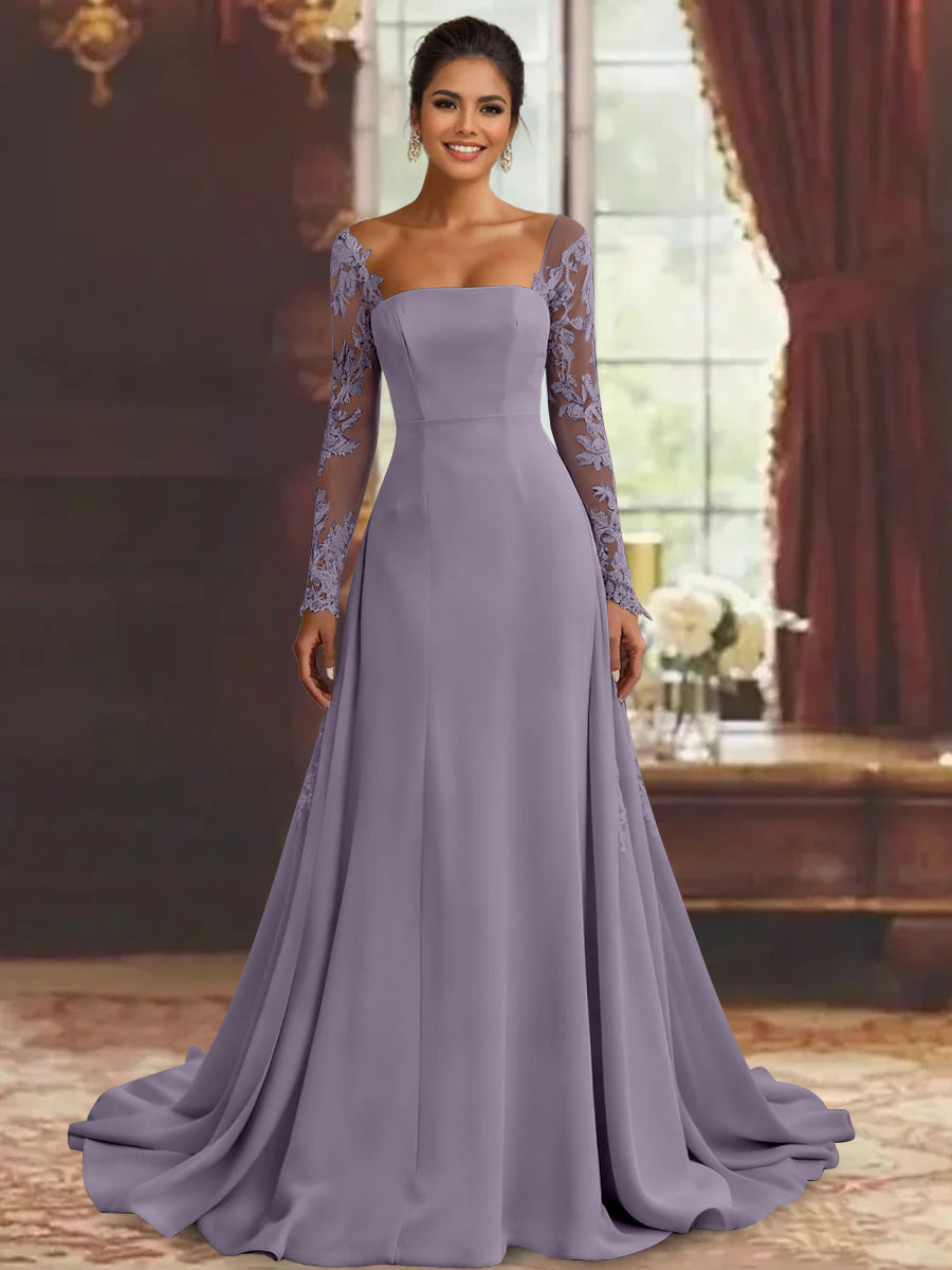light purple mother of the bride dresses Dress Elegant V-neck Sheath/Column Ruffle Zip Back Mother Of The Bride Dress bride dress with flattering cape sleeves Sheath/Column Long Sleeves Floor-Length Mother