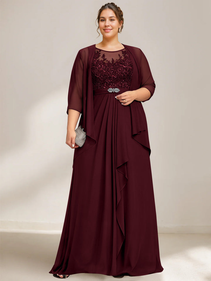 A-Line/Princess Scoop Plus Size Mother of the Bride Dresses Chiffon Lace with Wrap/Jacket
