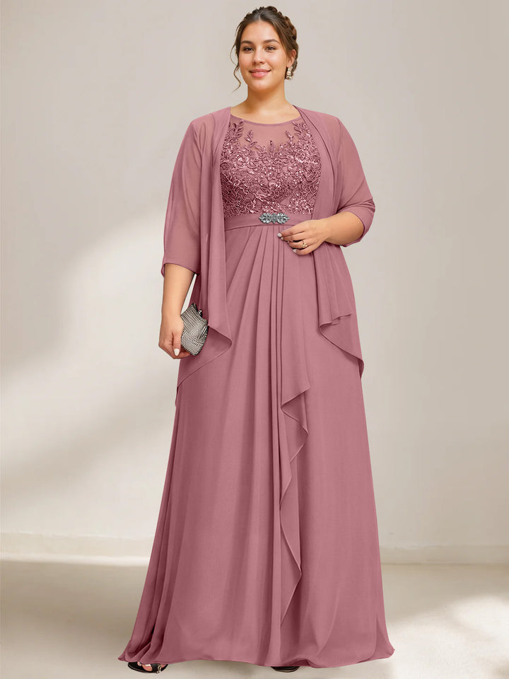 A-Line/Princess Scoop Plus Size Mother of the Bride Dresses Chiffon Lace with Wrap/Jacket