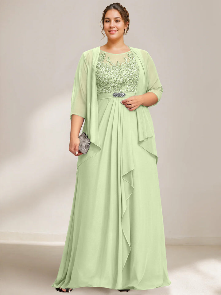 A-Line/Princess Scoop Plus Size Mother of the Bride Dresses Chiffon Lace with Wrap/Jacket