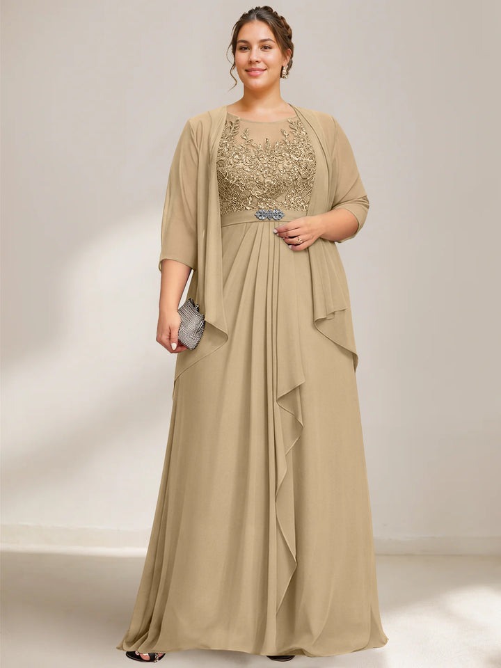 A-Line/Princess Scoop Plus Size Mother of the Bride Dresses Chiffon Lace with Wrap/Jacket